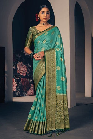 Tiffany Blue South Silk Saree