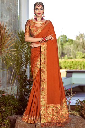 Tiger Orange South Silk Saree