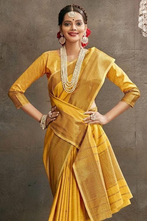 yellow south silk saree