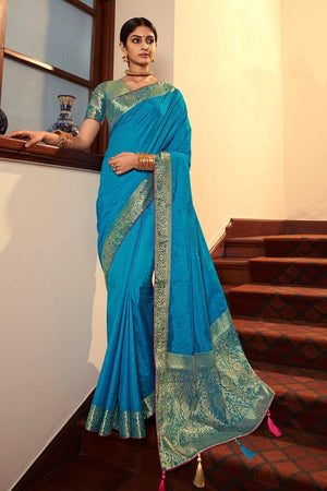 Turquoise Blue South Silk Saree