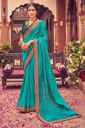 Turquoise Blue South Silk Saree