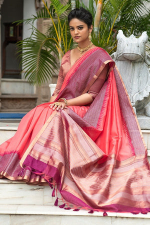 Watermelon Pink South Silk Saree