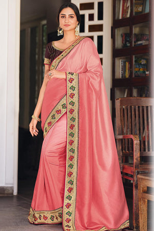 Watermelon Pink South Silk Saree