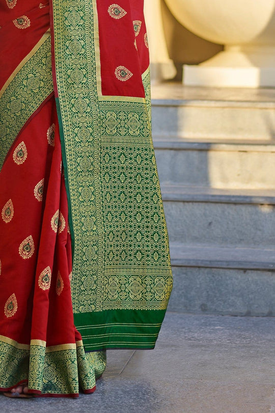 Buy Wine red woven south silk saree online at best price - Karagiri