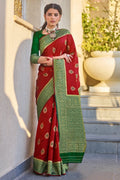 Buy Wine red woven south silk saree online at best price - Karagiri