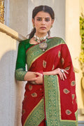 Buy Wine red woven south silk saree online at best price - Karagiri