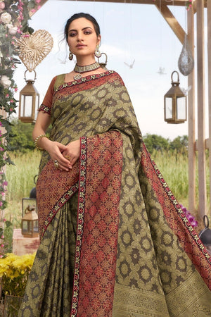 Wood Brown Woven South Silk Saree