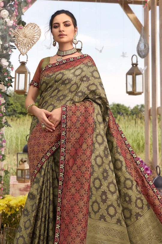 South Silk Saree Wood Brown Woven South Silk Saree saree online
