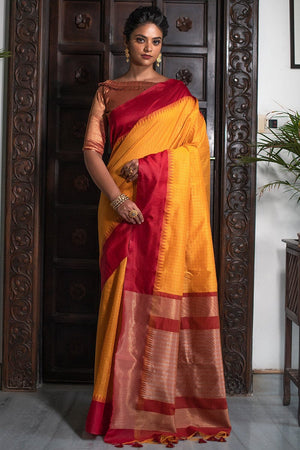 Yellow Red South Silk Saree