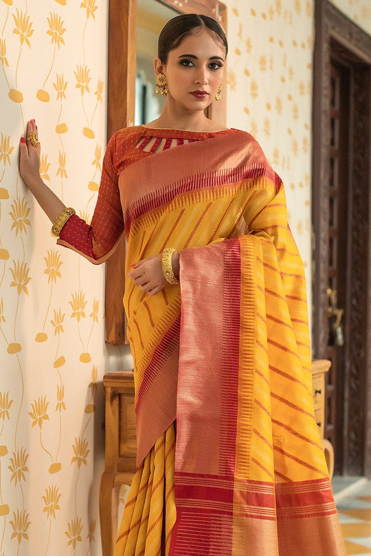 South Silk Saree Yellow Red South Silk Saree saree online