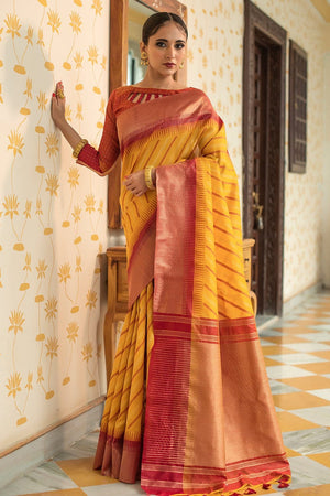 Yellow Red South Silk Saree