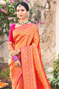 Orange And Pink Kanjivaram Saree