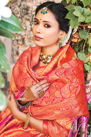 Orange And Pink Kanjivaram Saree