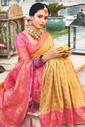 Yellow And Pink Kanjivaram Saree