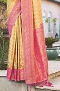 Yellow And Pink Kanjivaram Saree