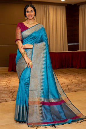 Firozi Blue Tussar Saree