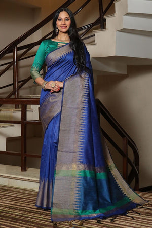 Navy Blue Tussar Saree