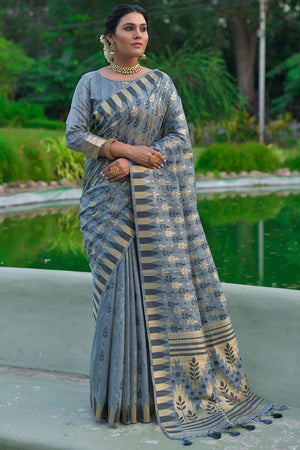 Aegean Blue Tussar Saree