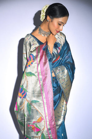 Tussar Saree Azure Blue Tussar Saree saree online