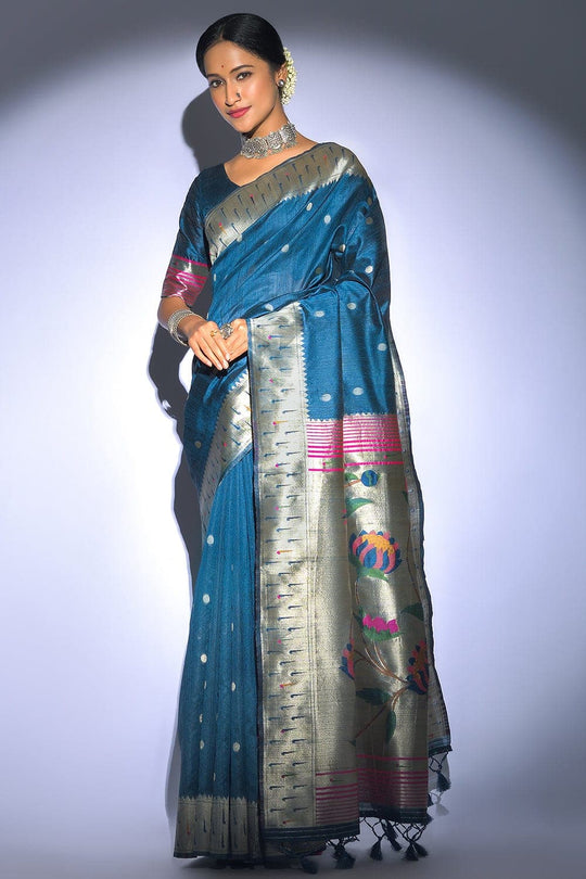 Tussar Saree Azure Blue Tussar Saree saree online