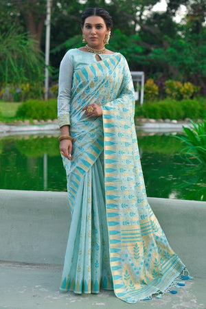 Celeste Blue Tussar Saree