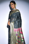 Tussar Silk Saree Charcoal Black Tussar Silk Saree saree online