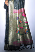 Tussar Silk Saree Charcoal Black Tussar Silk Saree saree online