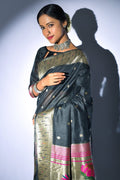 Tussar Silk Saree Charcoal Black Tussar Silk Saree saree online