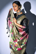 Tussar Silk Saree Charcoal Black Tussar Silk Saree saree online