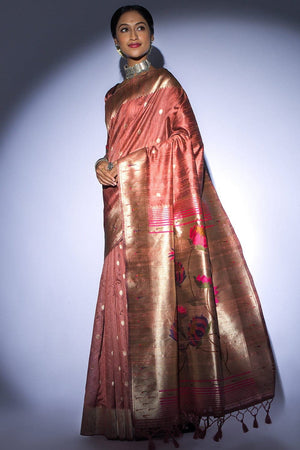 Copper Pink Tussar Saree