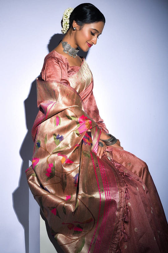 Tussar Saree Copper Pink Tussar Saree saree online