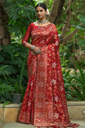 red Tussar saree