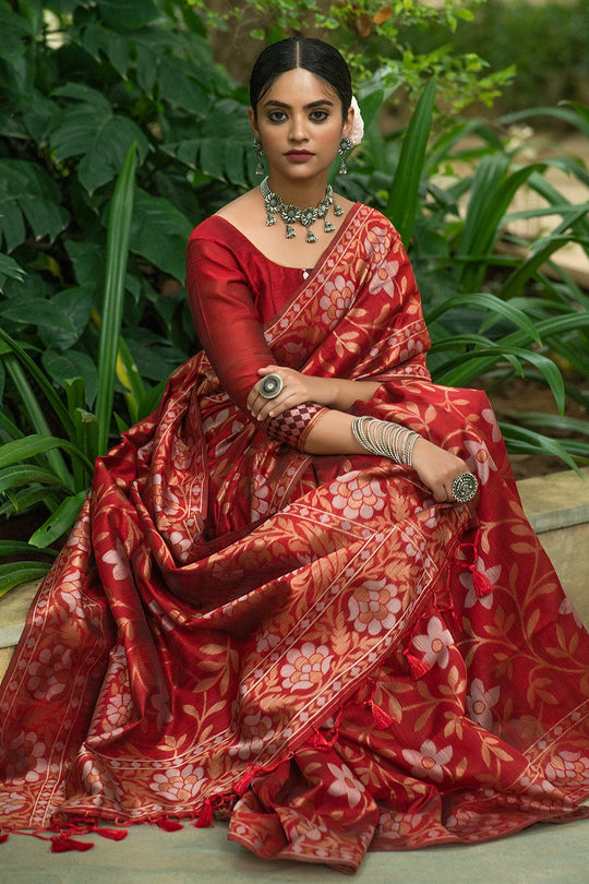 red silk saree