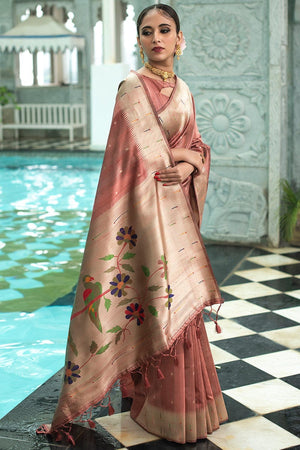 Dusky Pink Tussar Saree