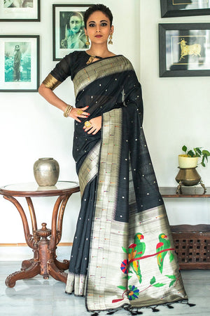 Ebony Black Tussar Saree