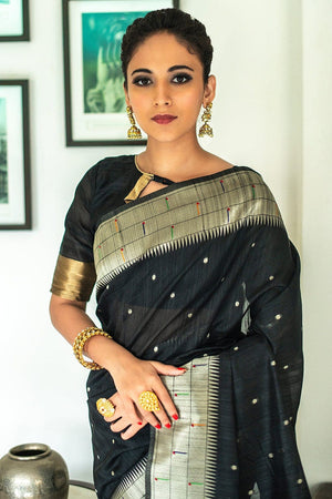 Tussar Saree Ebony Black Tussar Saree saree online