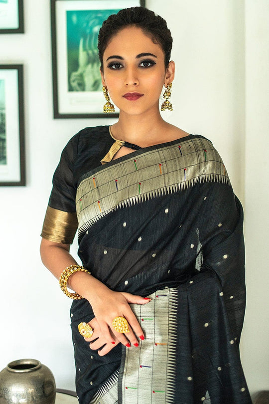 Tussar Saree Ebony Black Tussar Saree saree online