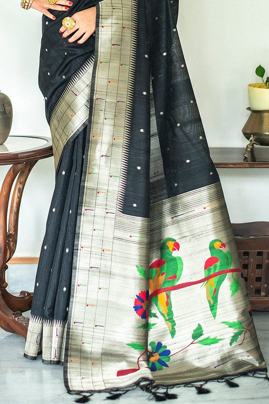 Tussar Saree Ebony Black Tussar Saree saree online