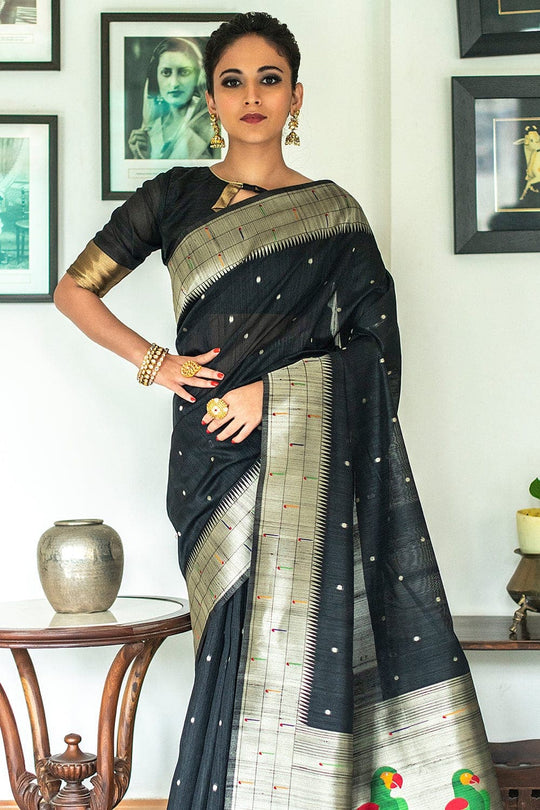 Tussar Saree Ebony Black Tussar Saree saree online