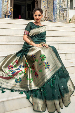 Fern Green Tussar Saree