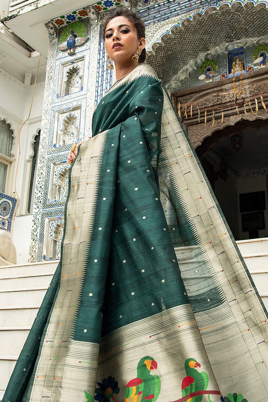 Tussar Saree Fern Green Tussar Saree saree online