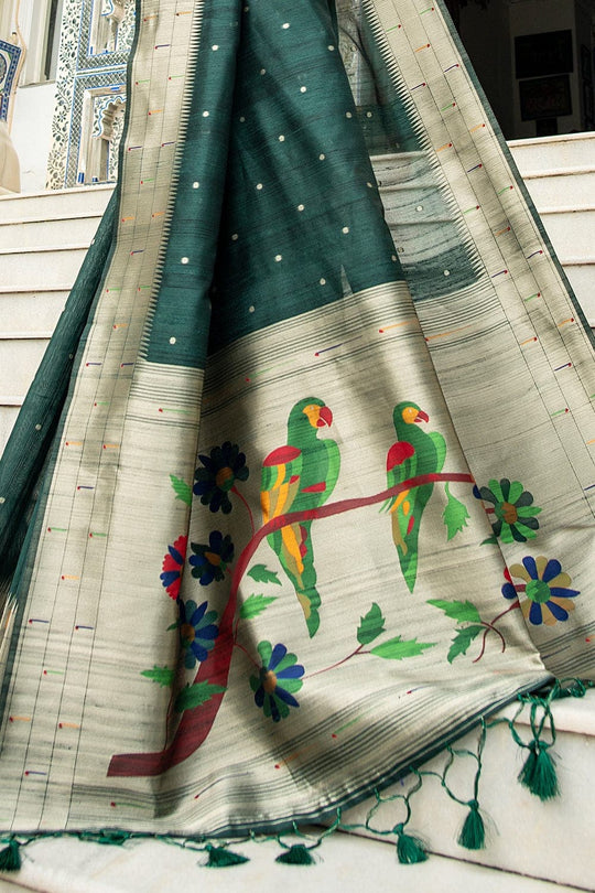 Tussar Saree Fern Green Tussar Saree saree online