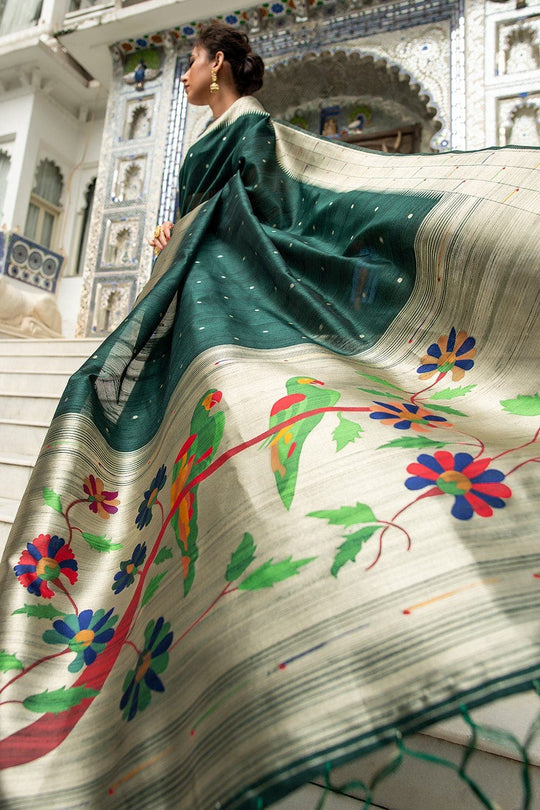 Tussar Saree Fern Green Tussar Saree saree online