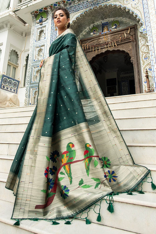 Tussar Saree Fern Green Tussar Saree saree online