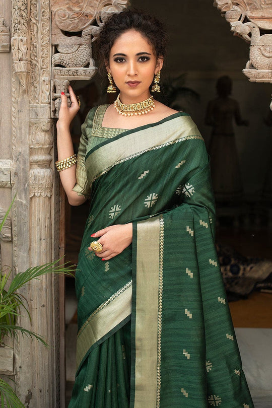 Tussar Saree Forest Green Tussar Saree saree online