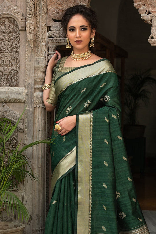 Tussar Saree Forest Green Tussar Saree saree online