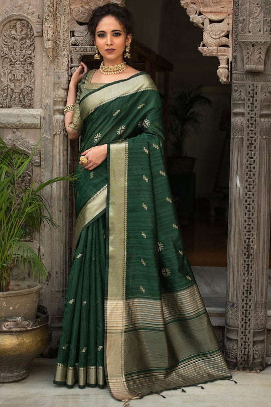 Tussar Saree Forest Green Tussar Saree saree online