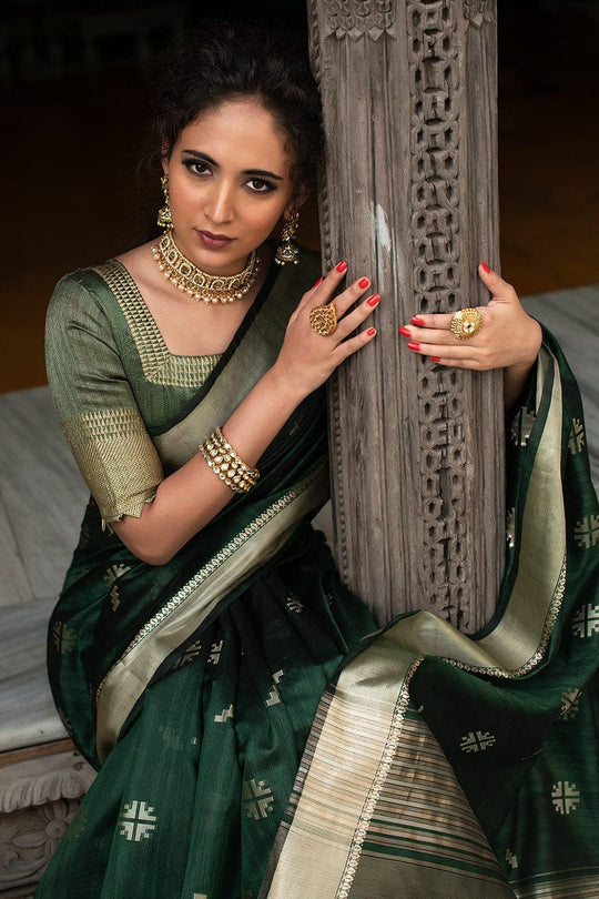 Tussar Saree Forest Green Tussar Saree saree online