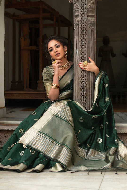 Tussar Saree Forest Green Tussar Saree saree online