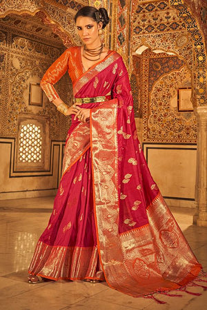 Imperial Red Tussar Silk Saree